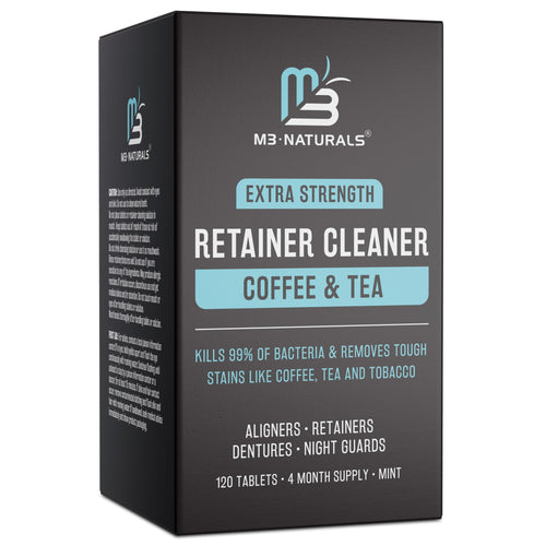 M3 Naturals Coffee and Tea Retainer Cleaner Tablets | Remove Odors Stains and Plaque | 4 Month Supply | FSA HSA Approved | Denture Cleanser for Coffee and Tea Lovers