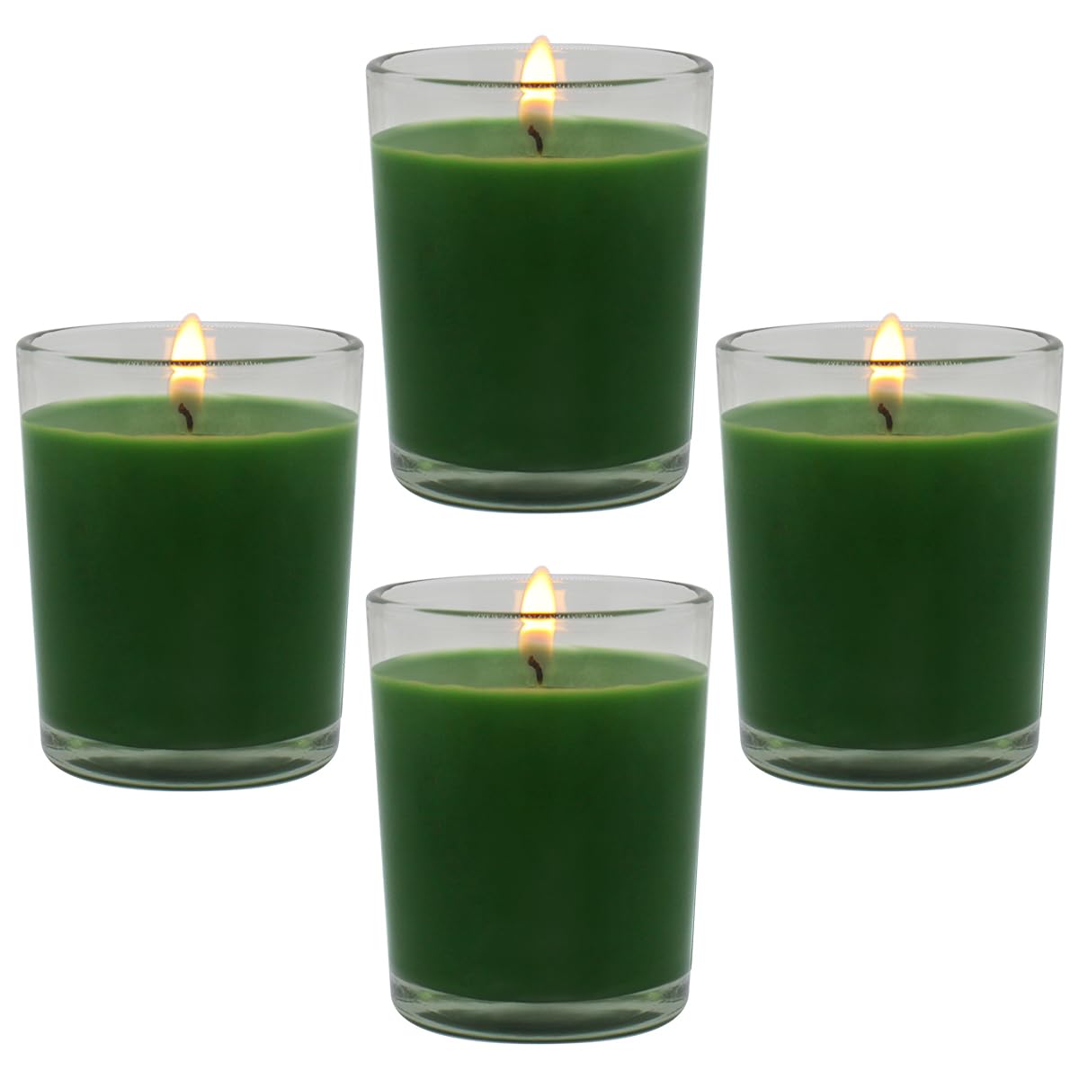 4 Packs Unscented Green Votive Candles in Glass 2 Inch Natural Soy Wax Scentless Candles for St. Patricks Day Wedding Party Home Holidays Relaxation Spa 12-15 Hour Burning Time