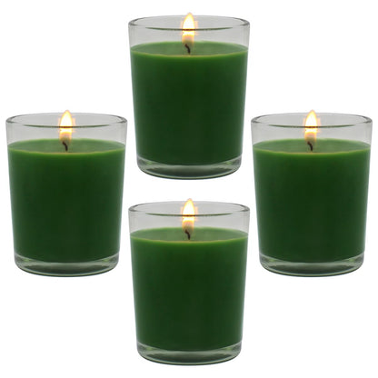 4 Packs Unscented Green Votive Candles in Glass 2 Inch Natural Soy Wax Scentless Candles for St. Patricks Day Wedding Party Home Holidays Relaxation Spa 12-15 Hour Burning Time
