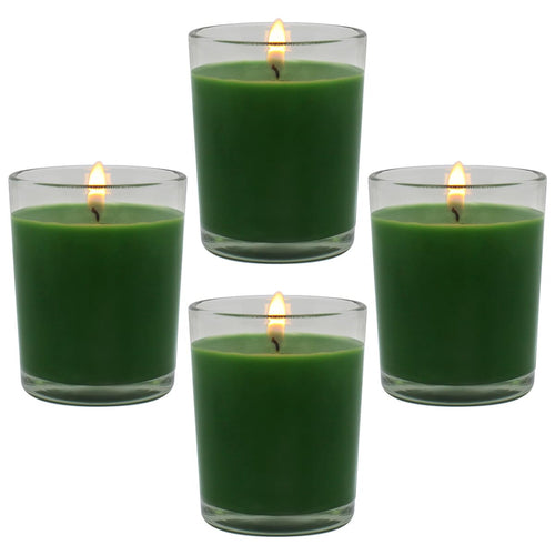 4 Packs Unscented Green Votive Candles in Glass 2 Inch Natural Soy Wax Scentless Candles for St. Patricks Day Wedding Party Home Holidays Relaxation Spa 12-15 Hour Burning Time
