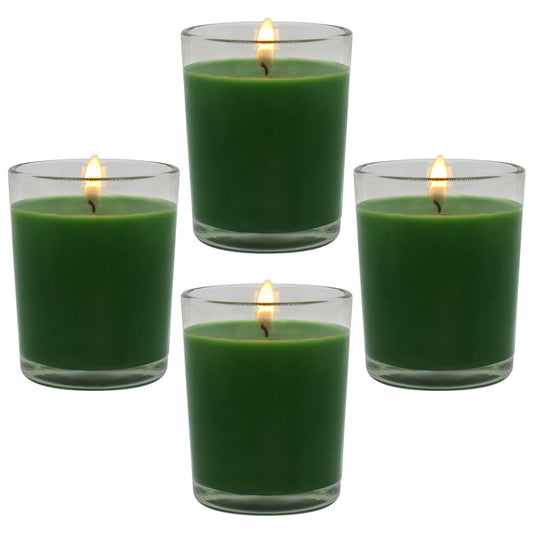4 Packs Unscented Green Votive Candles in Glass 2 Inch Natural Soy Wax Scentless Candles for St. Patricks Day Wedding Party Home Holidays Relaxation Spa 12-15 Hour Burning Time